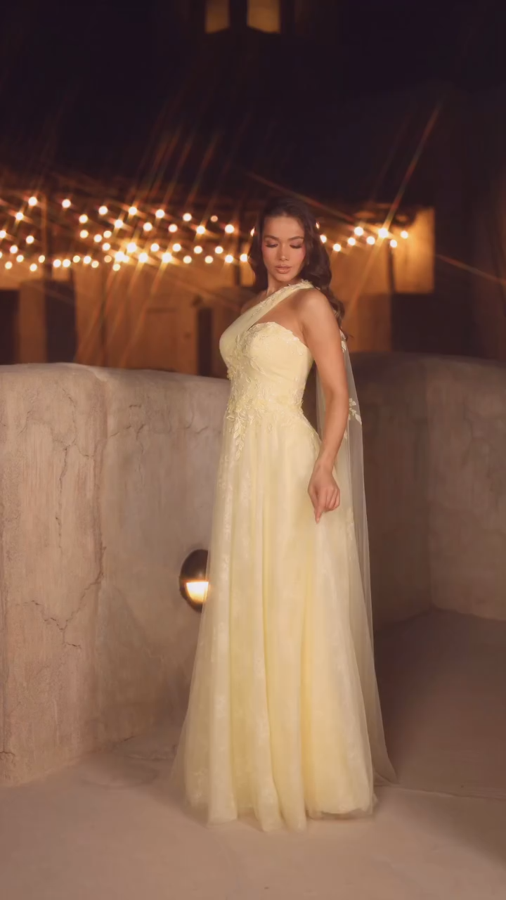 Designer Abendkleid Lang Gelb Spitze Ballkleider Günstig Online