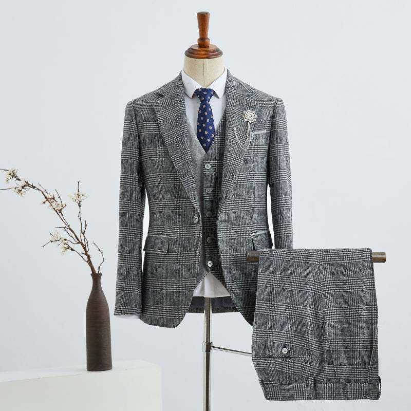 Broderick Gray Small Plaid Notched Lapel One Button Tailored Business Suit-babyonlinedressde