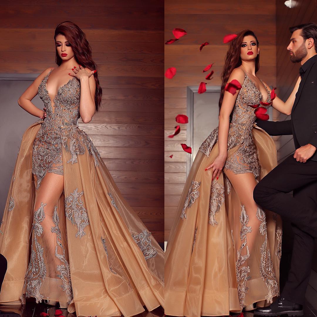 Elegante Abendkleider Lang Günstig | Abiballkleider V Ausschnitt mit Spitze-babyonlinedressde