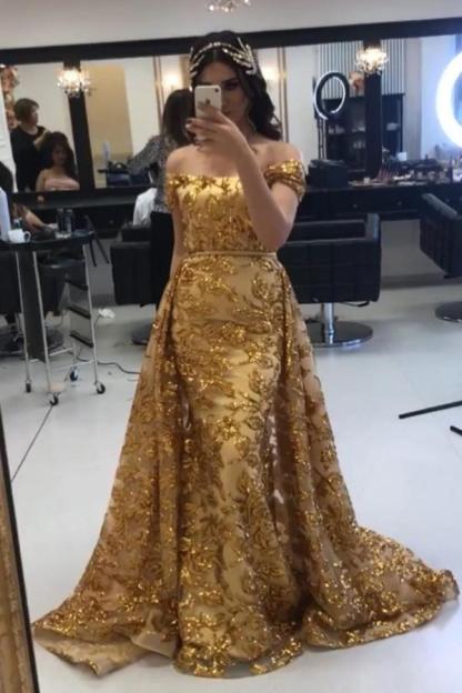 Gold Abendkleider Luxus | Abiballkleider Lang Glitzer Online