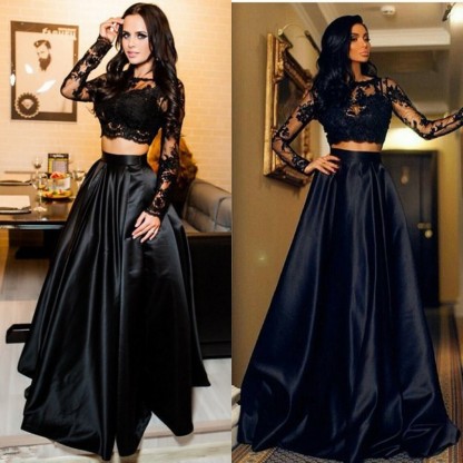 Elegante Abendkleider Schwarz A Linie Spitze Abendkleid Lang Online-babyonlinedressde