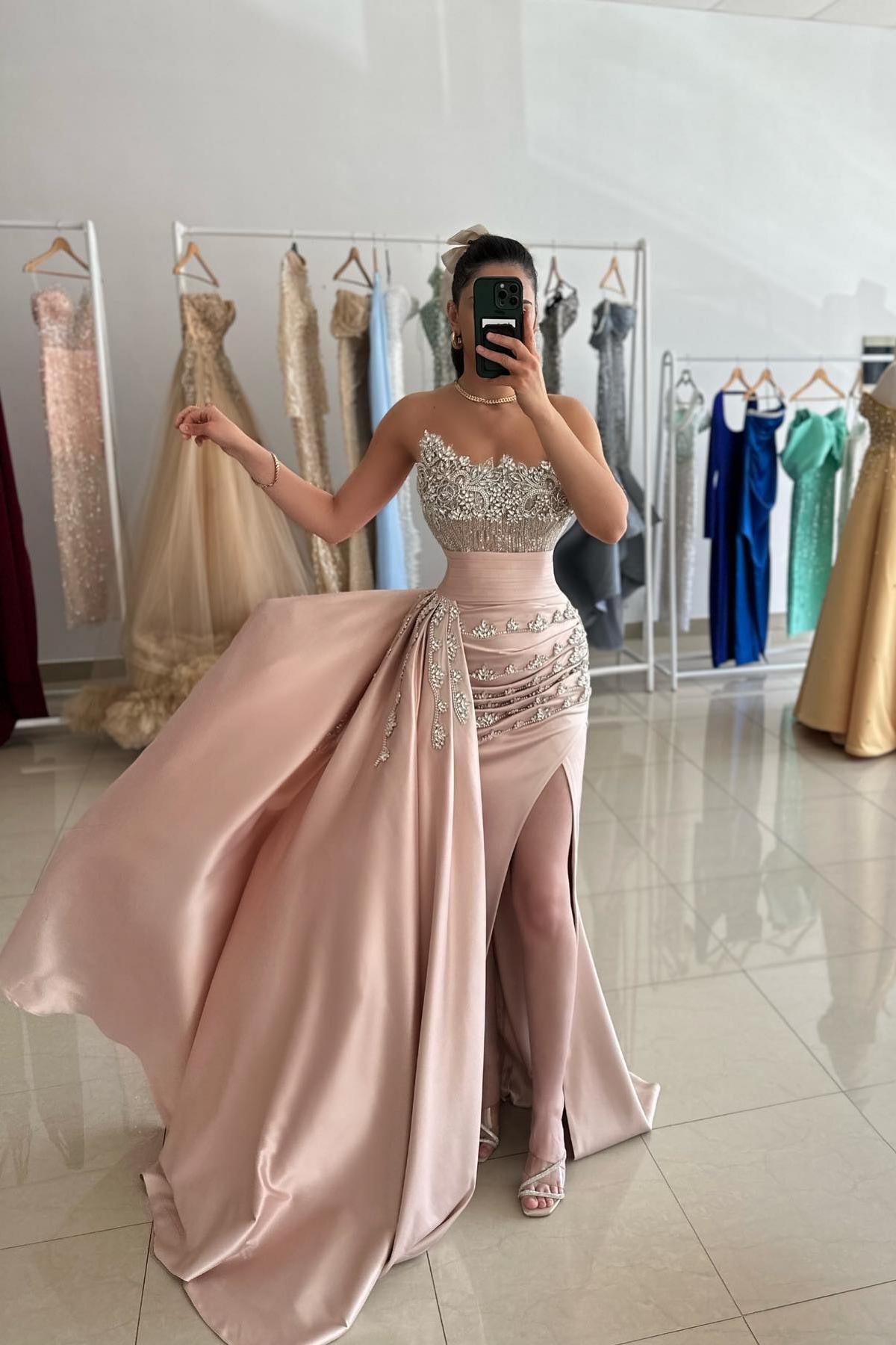 Designer Rosa Abendkleider mit Glitzer Ballkleider Lang Günstig-babyonlinedressde