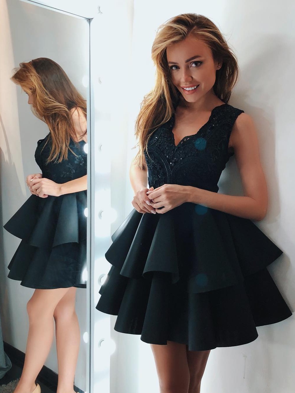Chic Cocktailkleider Kurz Schwarz | HeimkehrKleid Abiballkleider Spitze