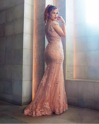 Elegante Rosa Abendkleider Lang Günstig Spitze Bodenlange Abiballkleider Abendmoden