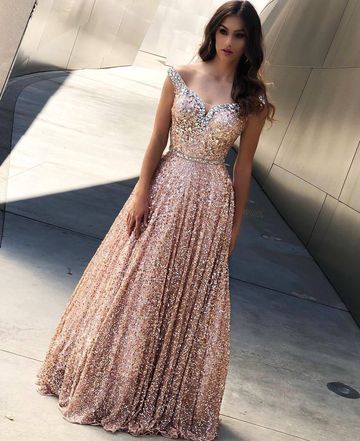 Elegante Abendkleid Lang Rosa | Abendkleider Mit Glitzer