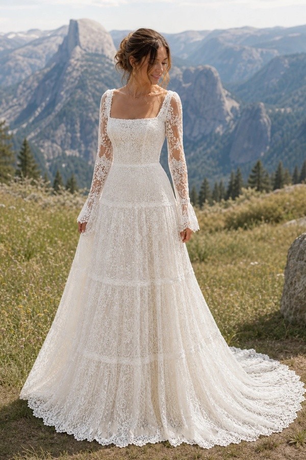 Designer Brautkleider A Linie Spitze Hochzeitskleider mit Ärmel
