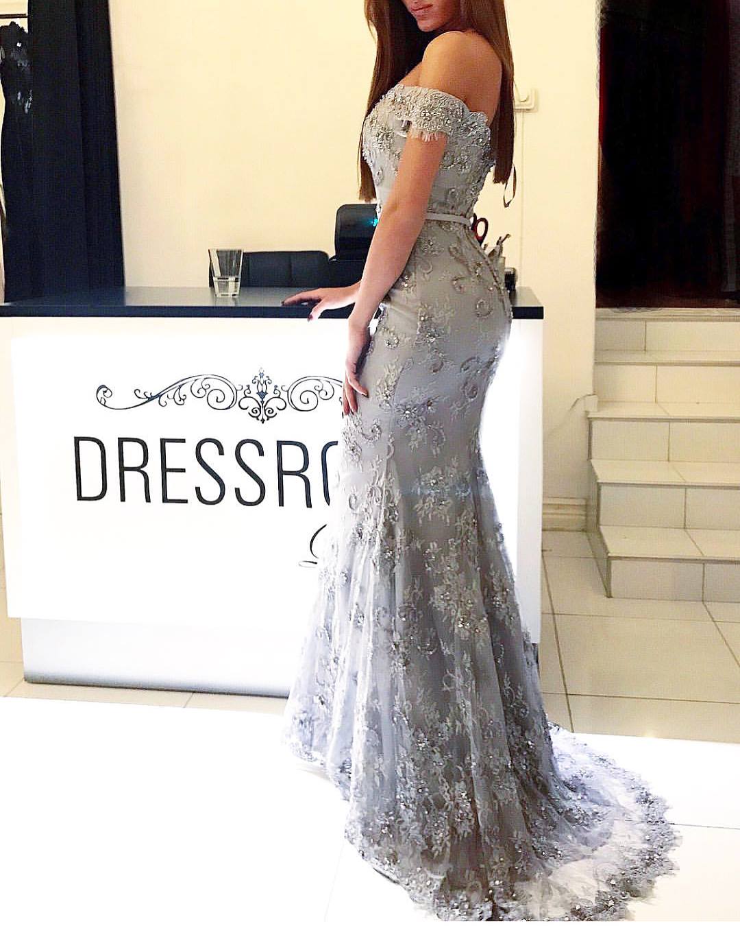 Neue Silber Abendkleider Lang Spitze Günstige Abendmoden Online-babyonlinedressde
