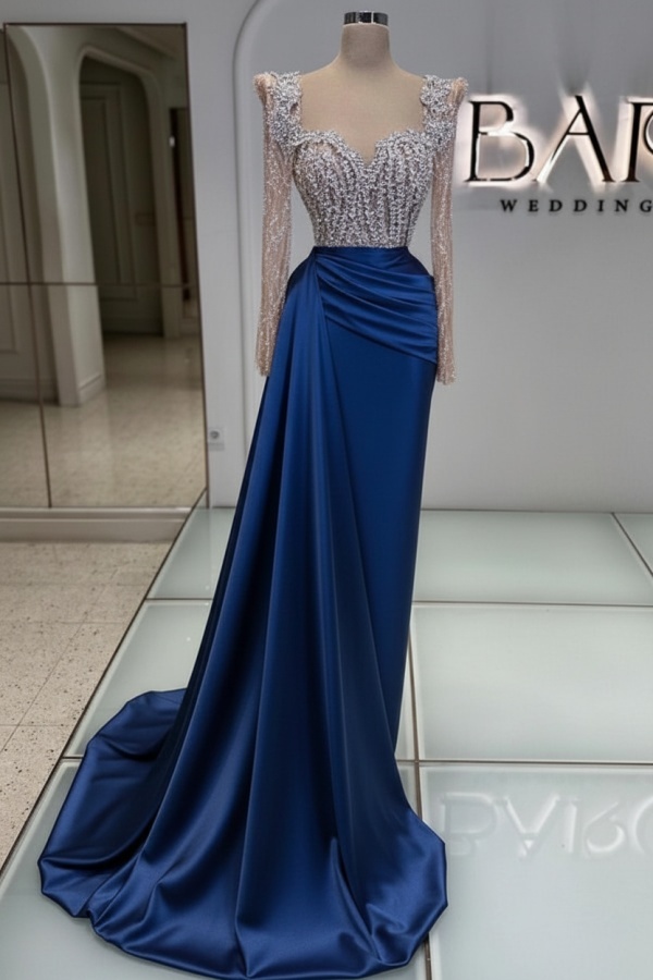 Extravagante Abendkleider Lang Purpur | Abiballkleider mit Glitzer Ärmel
