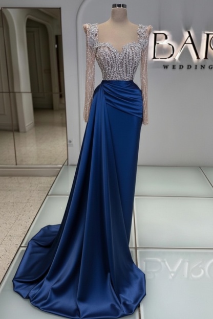 Extravagante Abendkleider Lang Purpur | Abiballkleider mit Glitzer Ärmel