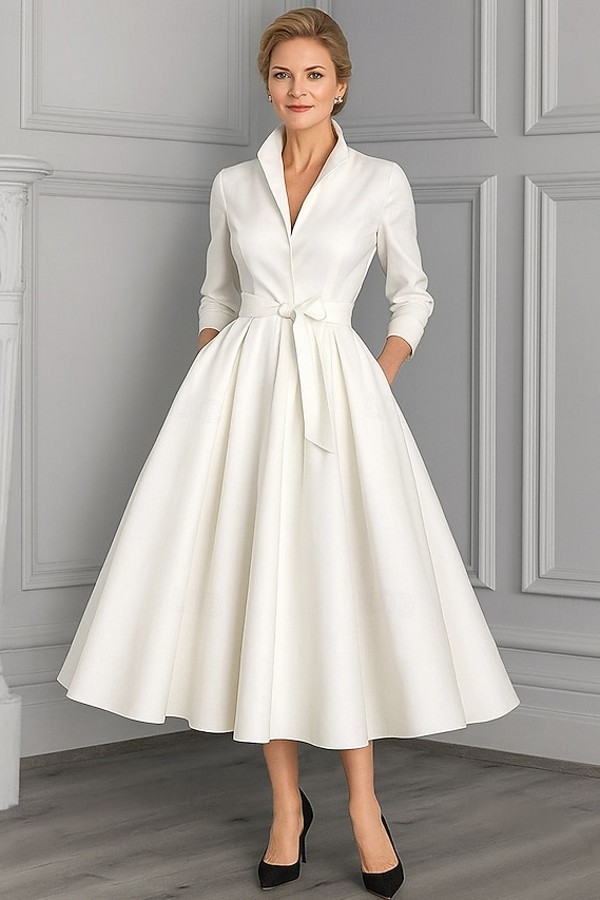 Festliche Hochzeitspartykleider Weiß Brautmutterkleider Kurz Mit Ärmel