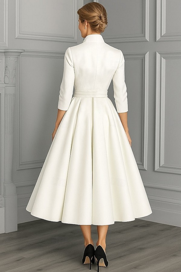 Festliche Hochzeitspartykleider Weiß Brautmutterkleider Kurz Mit Ärmel