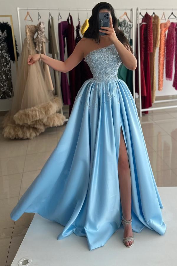 Himmel Blau Abendkleider Lang Günstig Abiballkleider mit Glitzer-babyonlinedressde