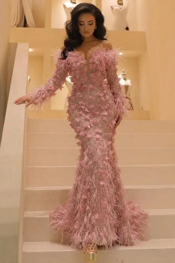Extravagante Ballkleider Abiballkleider Lang Glitzer Abendkleider mit Ärmel