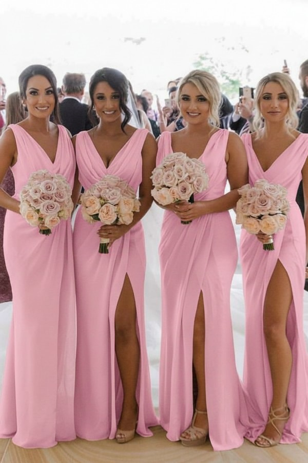 Elegante Brautjungfernkleider Lang Chiffon | Kleider für Brautjungfern