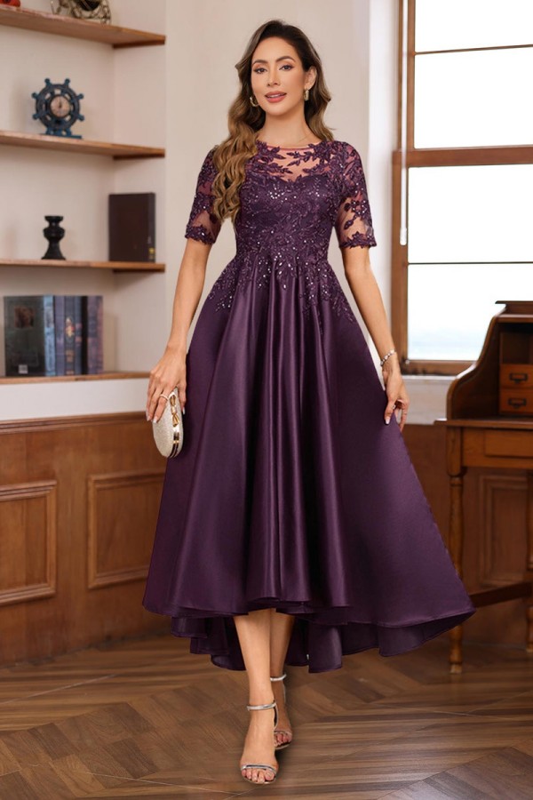 Purpur Brautmutterkleider Kurz mit Spitze Hochzeitsgäste Kleider Online