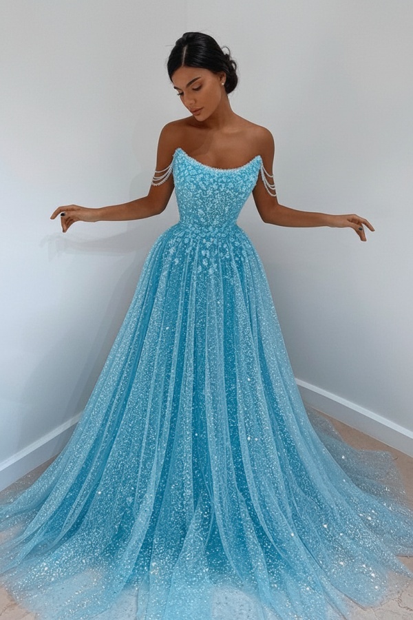 Elegantes Abendkleid Hellerblau | Abendkleider Lang Günstig