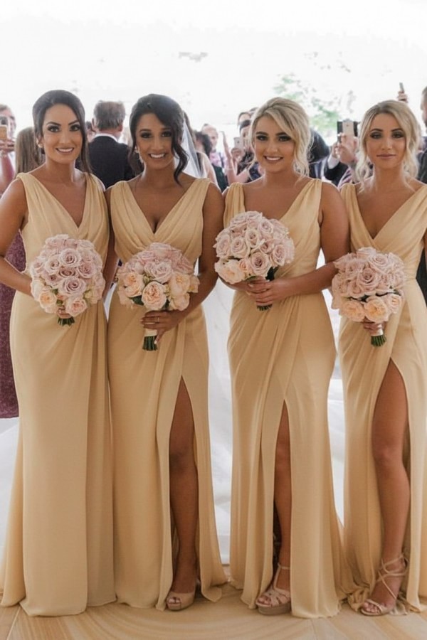 Elegante Brautjungfernkleider Lang Chiffon | Kleider für Brautjungfern