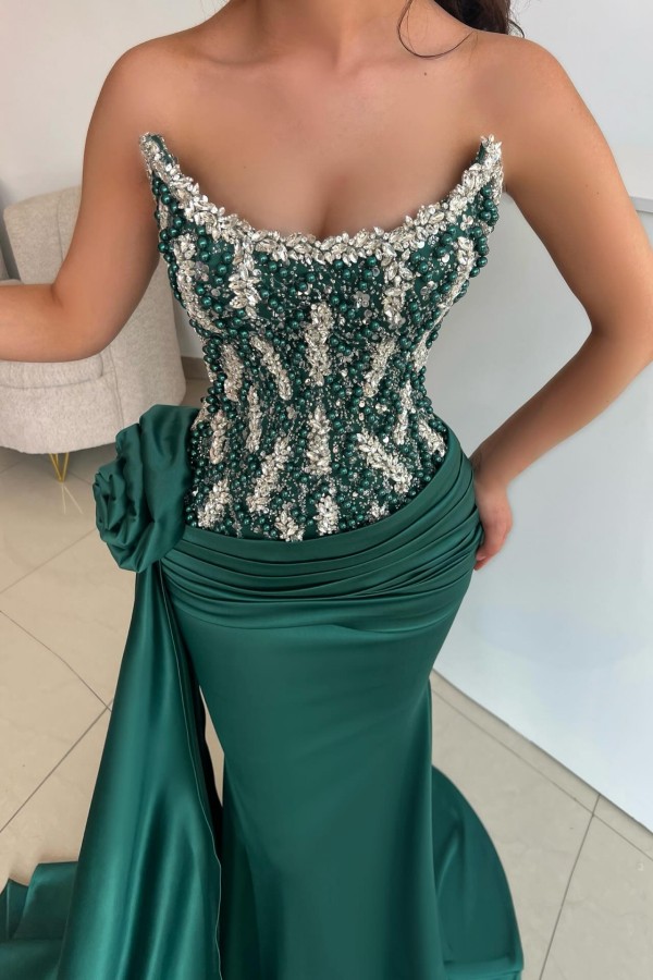 Elegante Abendkleider Lang Dunkel Grün Ballkleider Günstig Online-babyonlinedressde