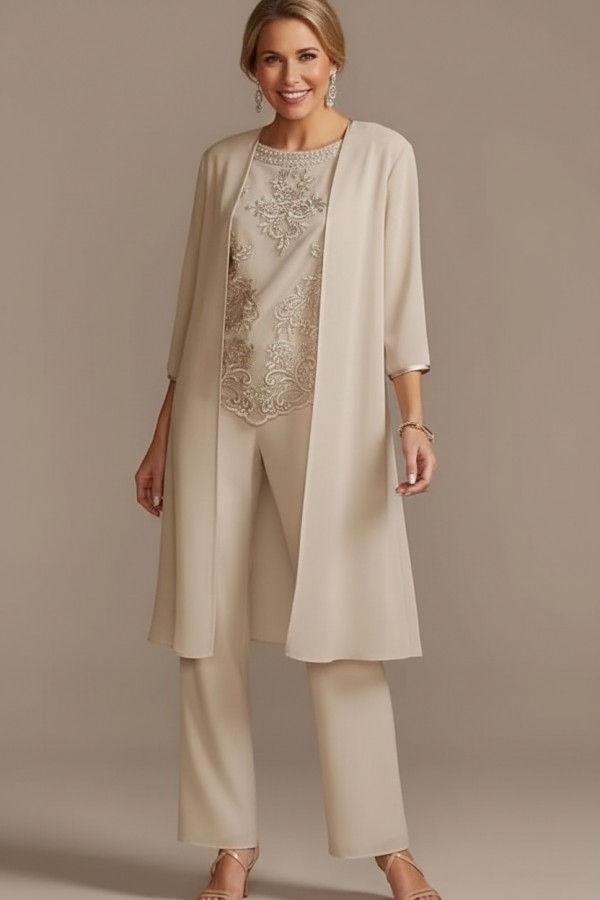 Designer Brautmutter Hoesenanzug | Brautmutterkleider Chiffon 3 Teilig