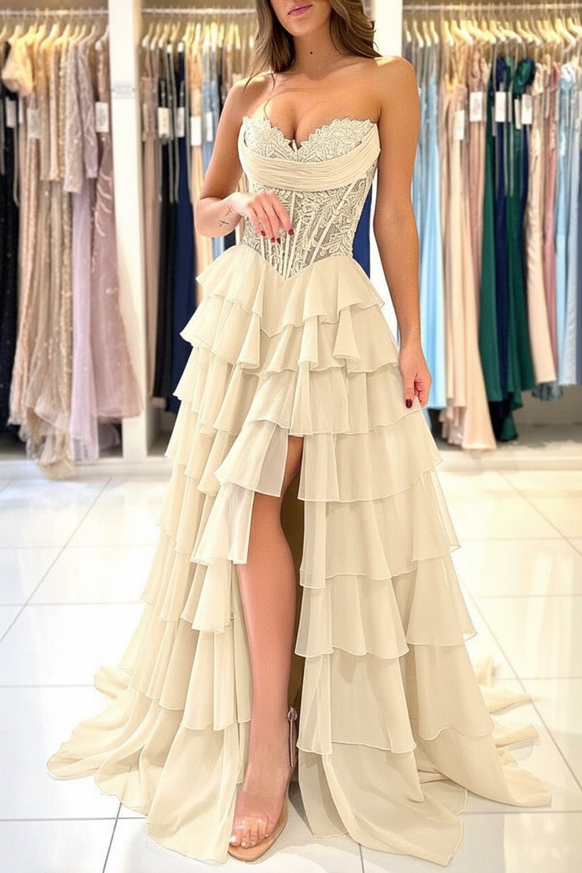 Elegante Abendkleider Lang Blau Ballkleider Mit Spitze