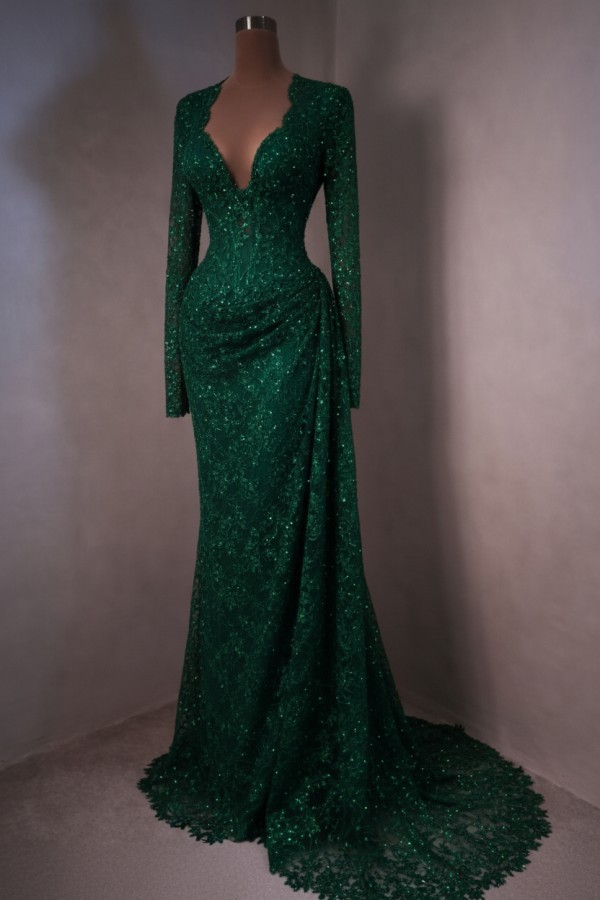 Himmel Blau Abendkleider Lang Spitze Abiballkleider mit Ärmel