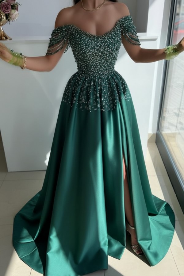 Designer Abendkleider Lang Glitzer | Abiballkleider Grün Günstig