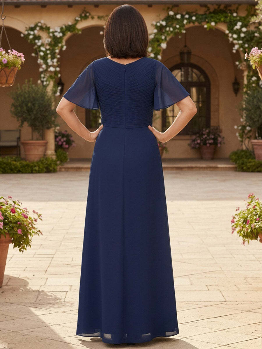 Rückenansicht des dunkelblauen Chiffonkleids mit Reißverschluss - Dark Blue