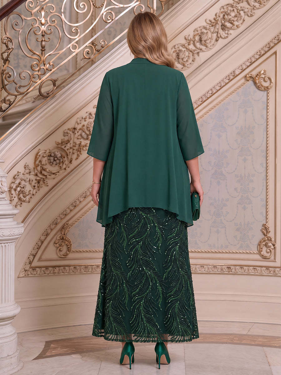 Rückansicht des Paillettenkleids in Dunkelgrün mit Reißverschluss und passender Jacke - Dark Green