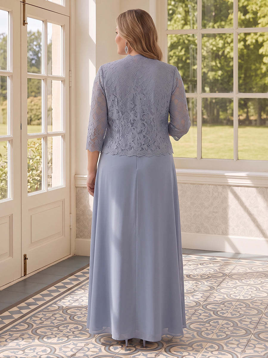 Rückansicht des Brautmutterkleides in Slate Blue mit verdecktem Reißverschluss