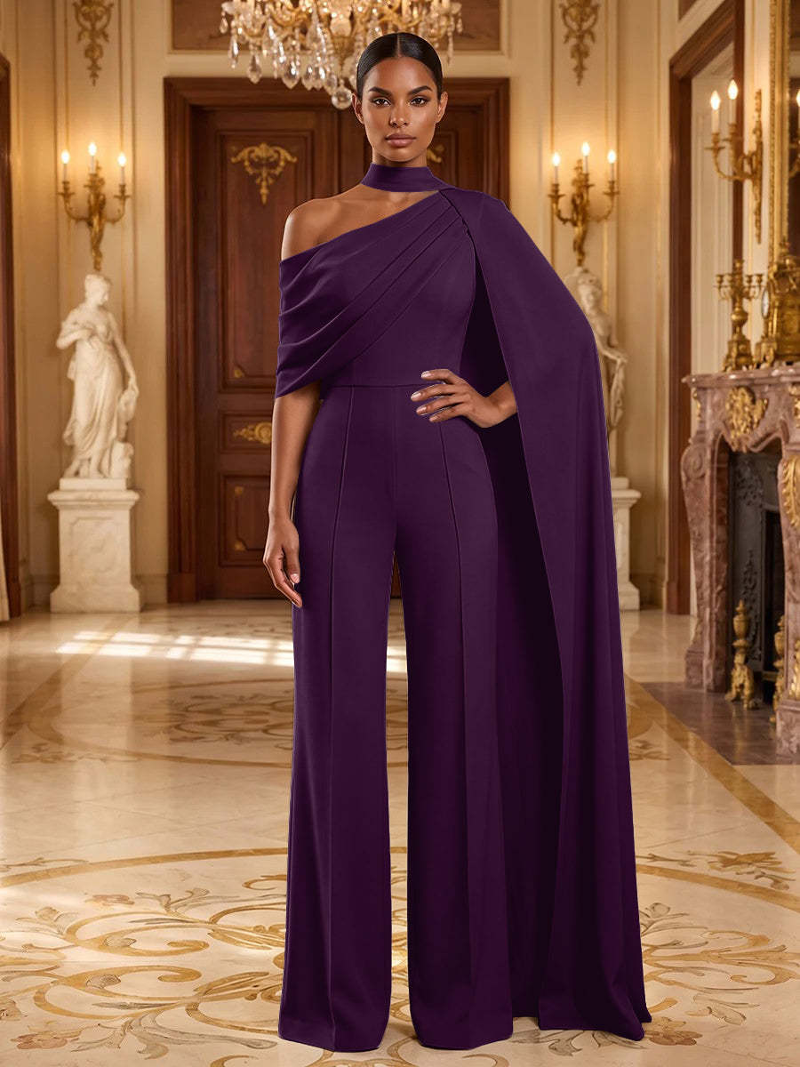 Langer Abendjumpsuit in Lila, Vorderansicht mit Raffungen - Kee1160094 Fuchsia