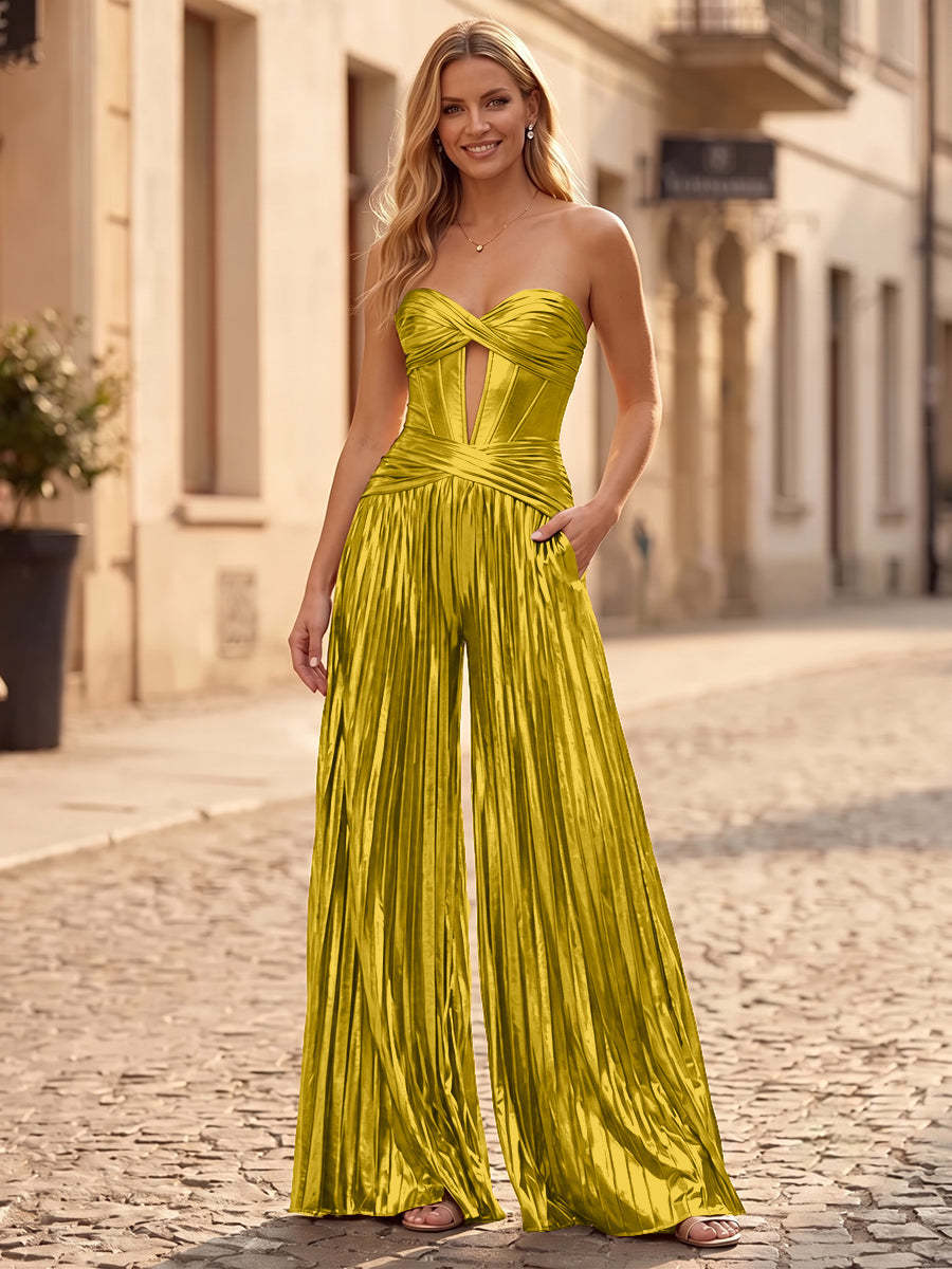 Chartreusefarbener Kee1160746 Gold Jumpsuit mit Herzausschnitt, Vorderansicht