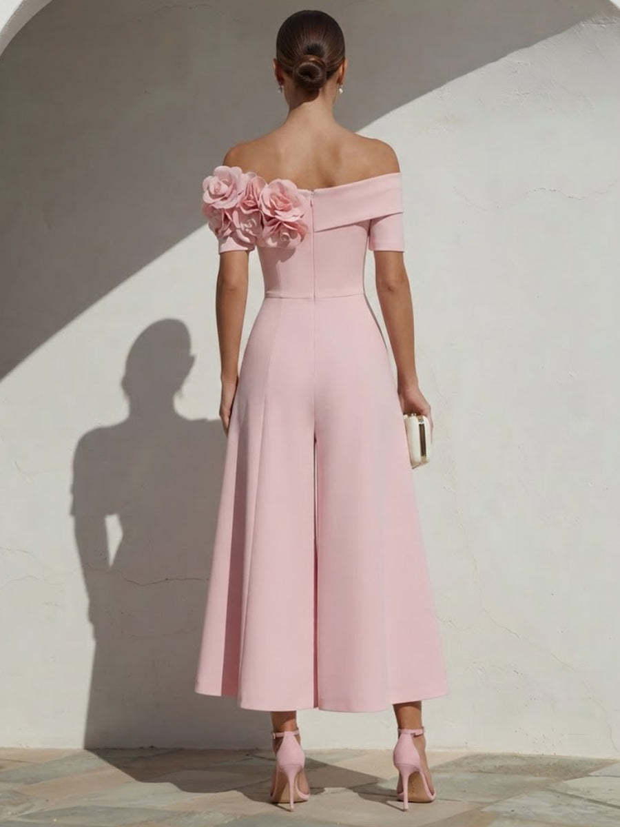 Rückansicht des rosa Jumpsuits mit Reißverschluss und plissiertem Fall - Pink