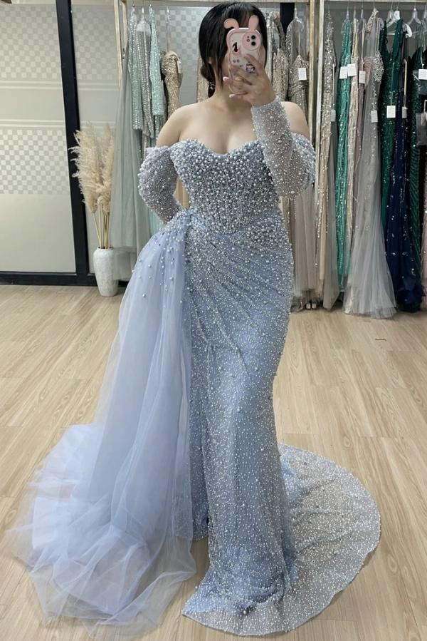 Luxus Abendkleider Lang Himmel Blau Ballkleider mit Glitzer-babyonlinedressde