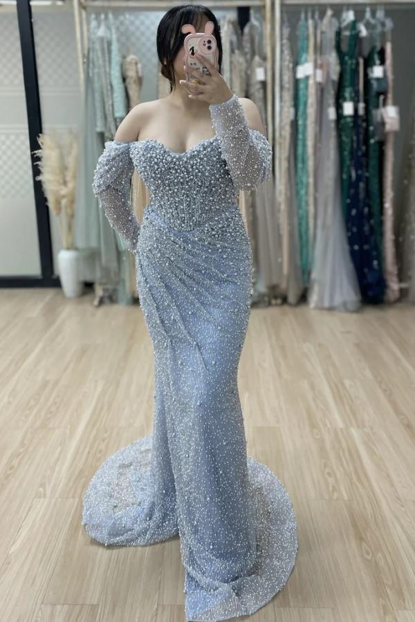 Luxus Abendkleider Lang Himmel Blau Ballkleider mit Glitzer-babyonlinedressde