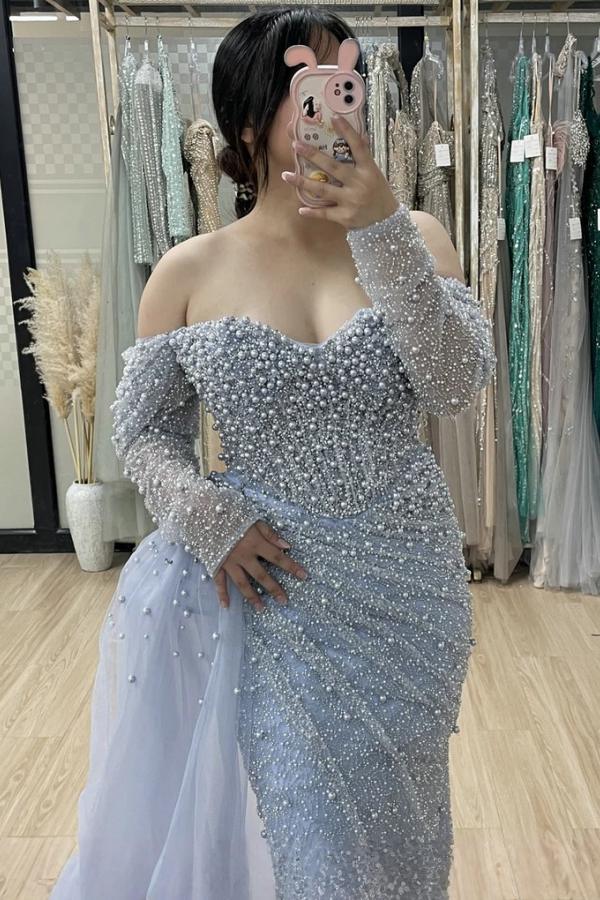 Luxus Abendkleider Lang Himmel Blau Ballkleider mit Glitzer-babyonlinedressde