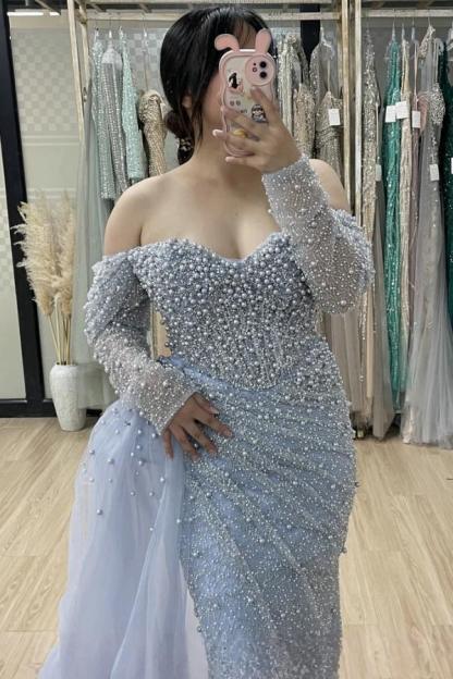 Luxus Abendkleider Lang Himmel Blau Ballkleider mit Glitzer-babyonlinedressde