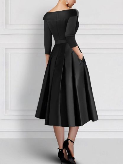 Vintage Brautmutterkleider Schwarz Mit Ärmel Festliche Kleider Kurz