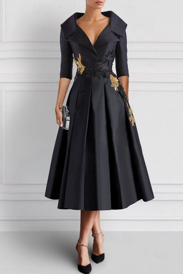 Vintage Brautmutterkleider Schwarz Mit Ärmel Festliche Kleider Kurz