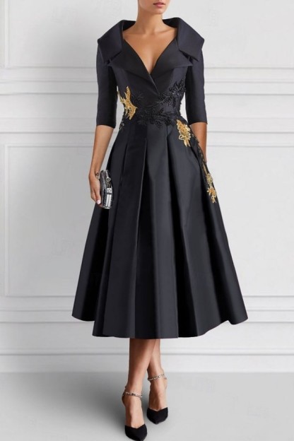 Vintage Brautmutterkleider Schwarz Mit Ärmel Festliche Kleider Kurz