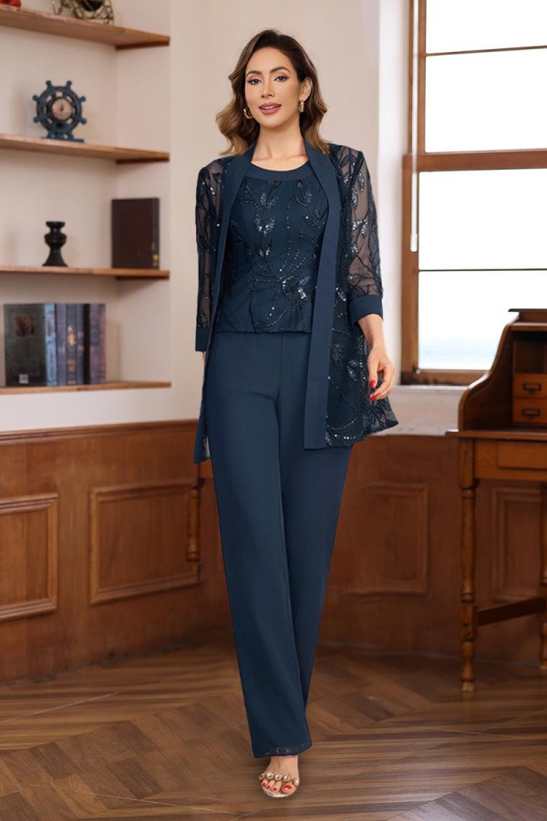 3 Teilige Brautmutter Hosen Anzug Festliche Kleider für Hochzeitsgäste