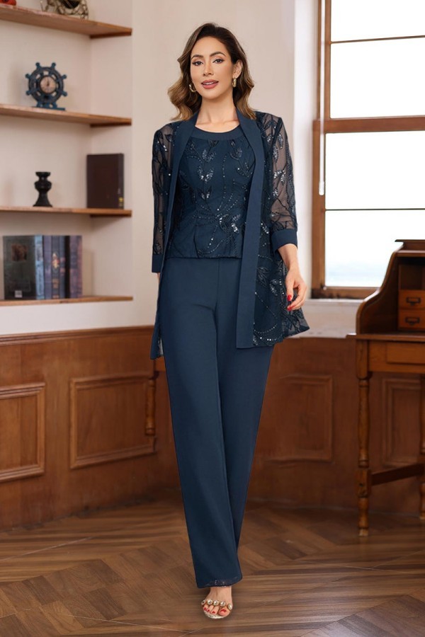 3 Teilige Brautmutter Hosen Anzug Festliche Kleider für Hochzeitsgäste