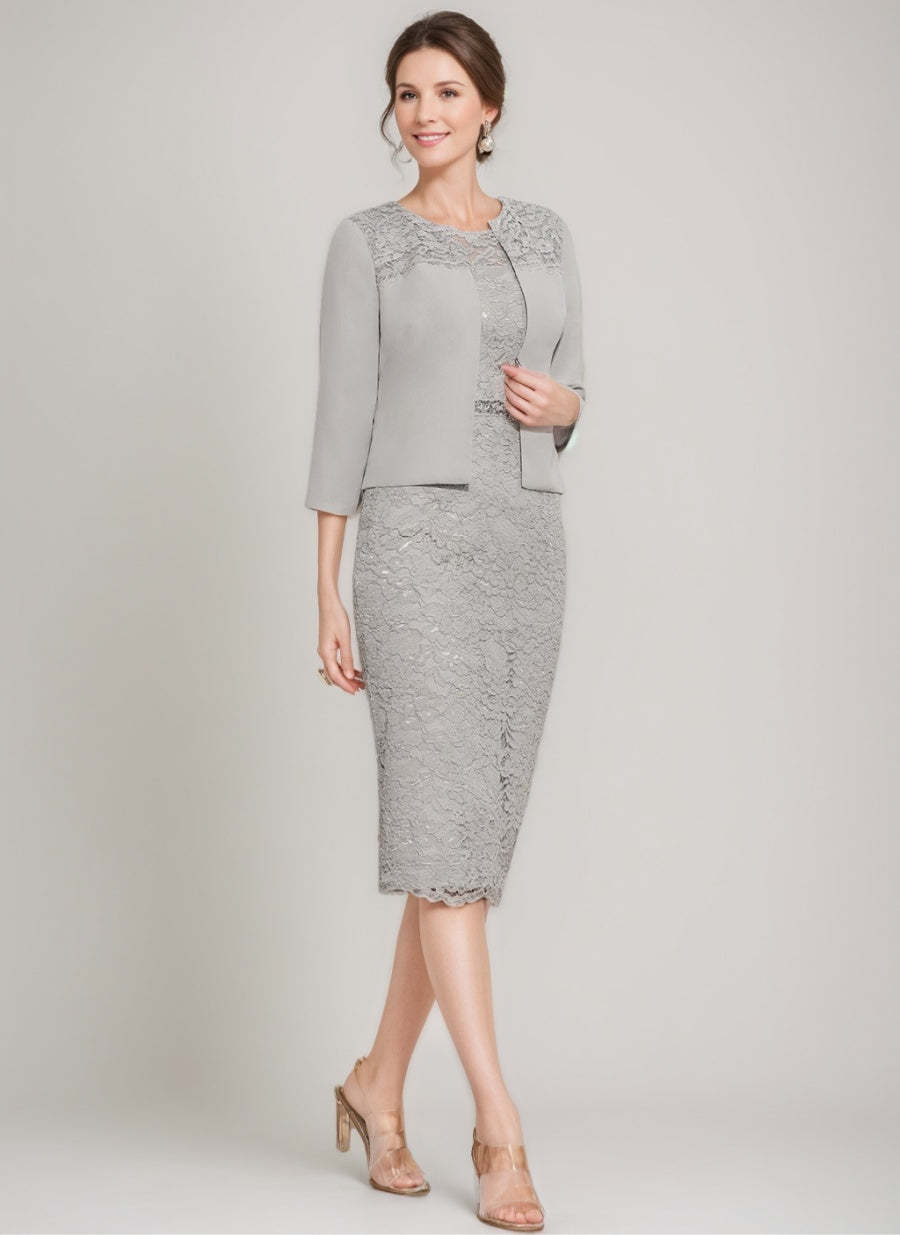 Tea-Length Mother of the Bride Sheath/Column Dress with Jacket & Crystals