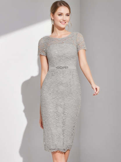 Tea-Length Mother of the Bride Sheath/Column Dress with Jacket & Crystals