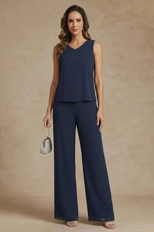 Navy Blau Mutter Hosenanzüge Lang Brautmutterkleider Spitze Jacke