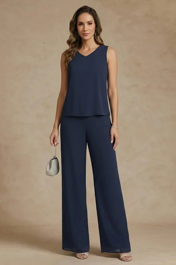 Navy Blau Mutter Hosenanzüge Lang Brautmutterkleider Spitze Jacke