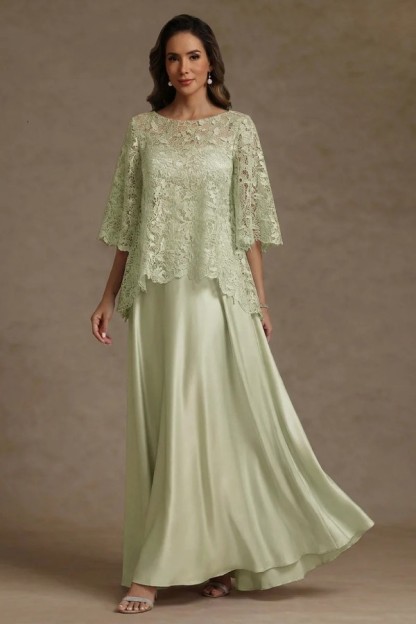 Salbeigrün Brautmutterkleider Lang Hochzeitspartykleider mit Spitze Jacke