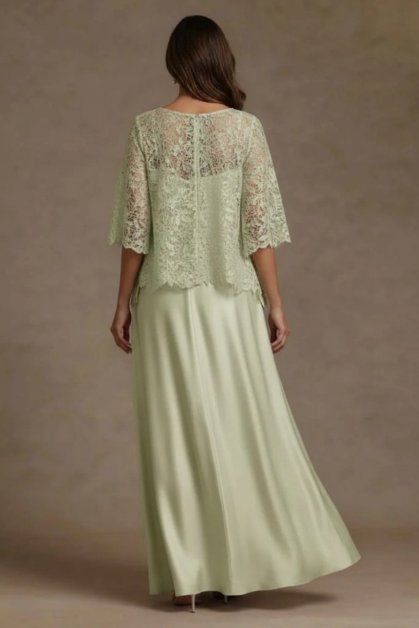 Salbeigrün Brautmutterkleider Lang Hochzeitspartykleider mit Spitze Jacke