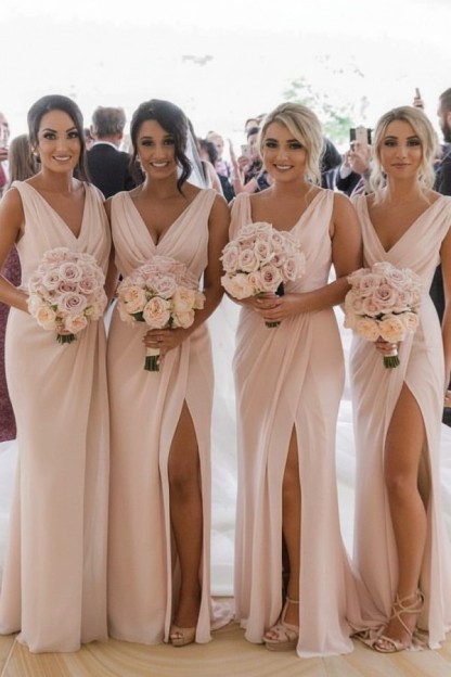 Elegante Brautjungfernkleider Lang Chiffon | Kleider für Brautjungfern