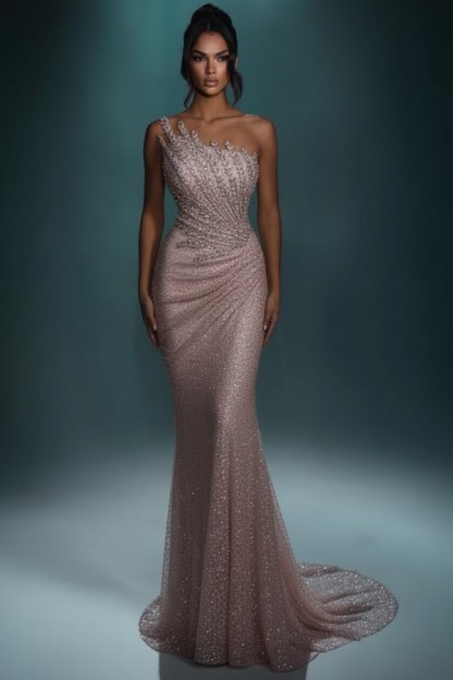 Festliche Abendkleider Lang Brau Abiballkleider Ballkleider Glitzer