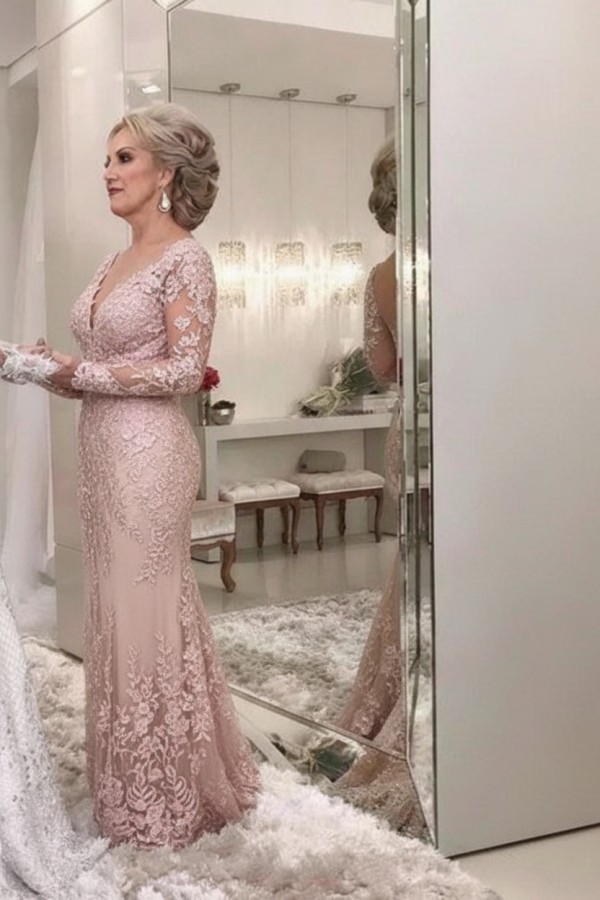 Golden Brautmutterkleider Spitze Mit Ärmel Günstig Abendkleider für Hochzeit Online